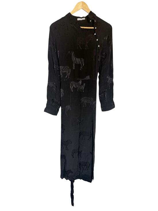 Miu Miu Dresses & Skirts - Black Tonal Zebra Print Long Sleeve Asymmetric Button Tie Waist Maxi Dress M